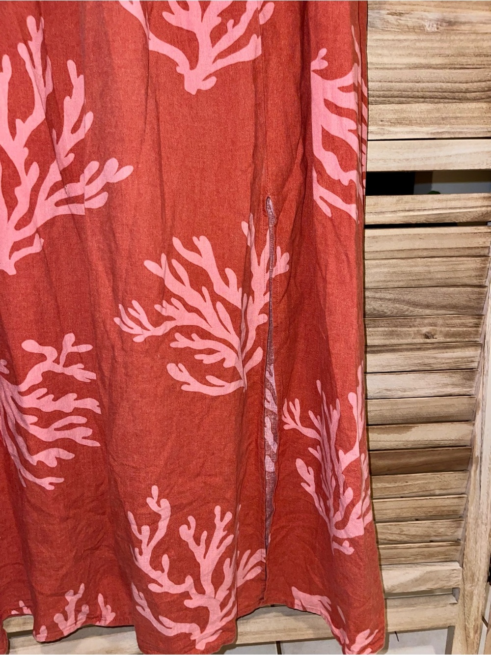 Ava & Viv Coral Reef Print Maxi Dress XXL Faux Wrap Bishop Sleeves Side Slit - Picture 3 of 11